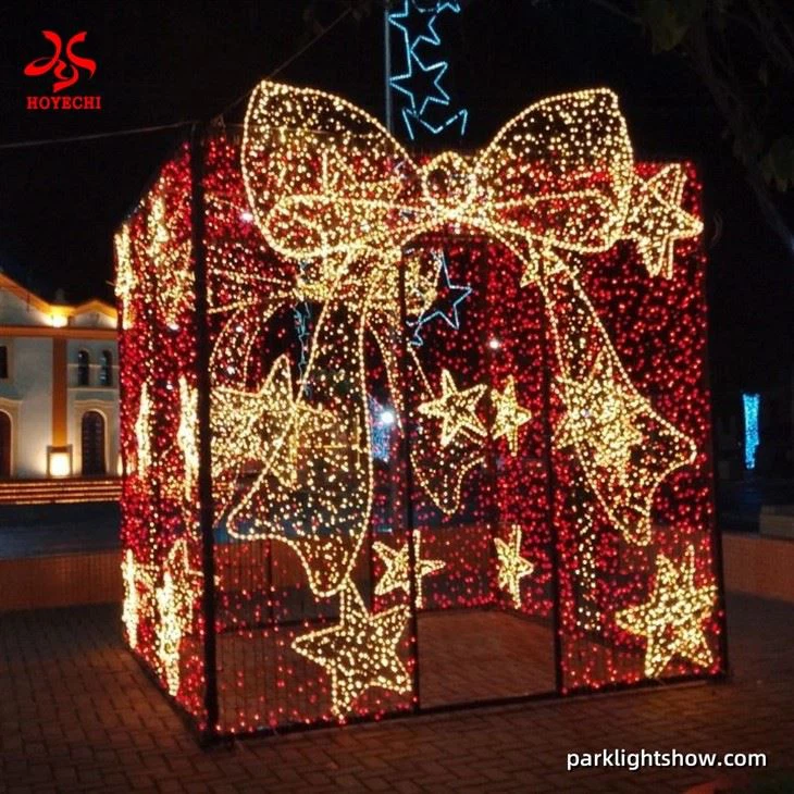धनुष और स्टार डिजाइन के साथ Hoyechi विशालकाय एलईडी उपहार बॉक्स लाइट मूर्तिकला