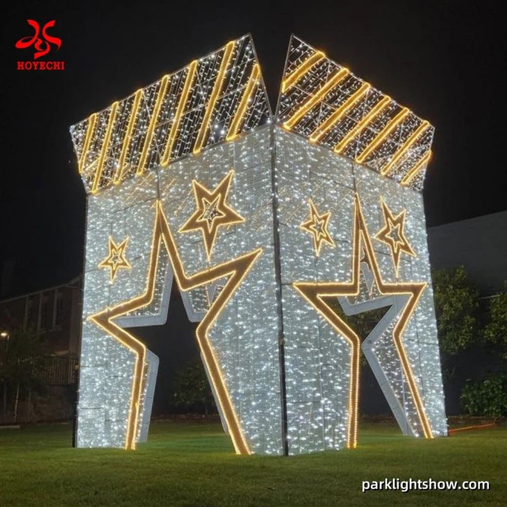 HOYECHI Giant LED Gift Box Light Sculpture With Bow And Star Design