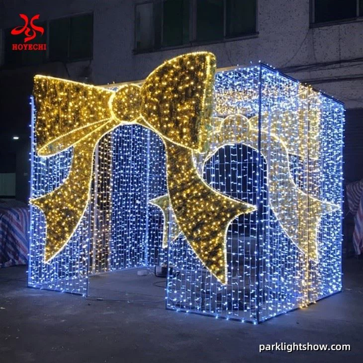HOYECHI Giant LED Gift Box Light Sculpture With Bow And Star Design