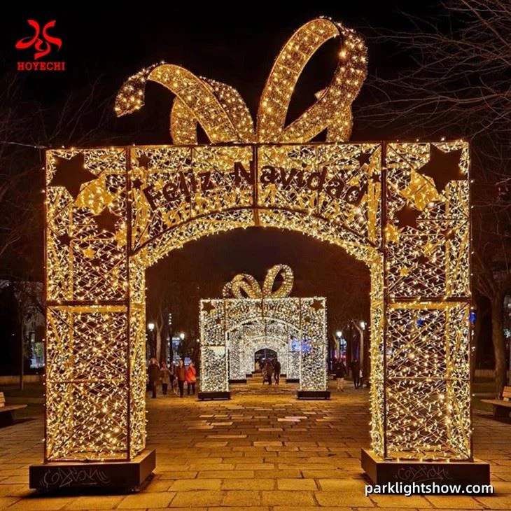 HOYECHI Giant LED Gift Box Light Sculpture With Bow And Star Design