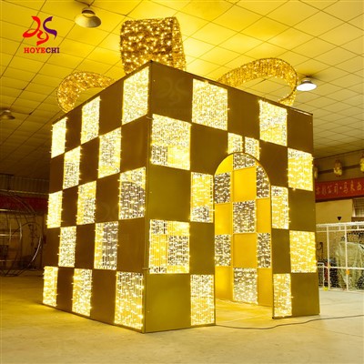 Hoyechi 4.5m विशाल उपहार बॉक्स थीम्ड रोशनी क्रिसमस वाणिज्यिक भवन प्रवेश द्वार चमकदार सजावटी रोशनी